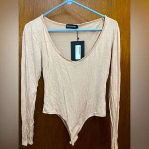 Plt nude long sleeve body suit
